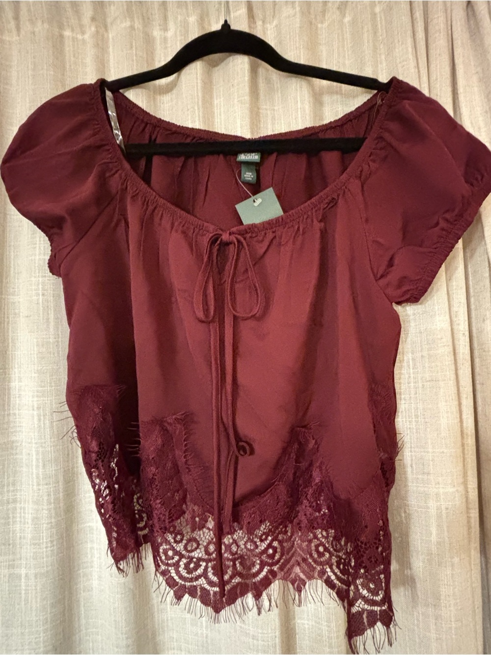 Target Women's Burgundy Lace-Hem Peasant Top